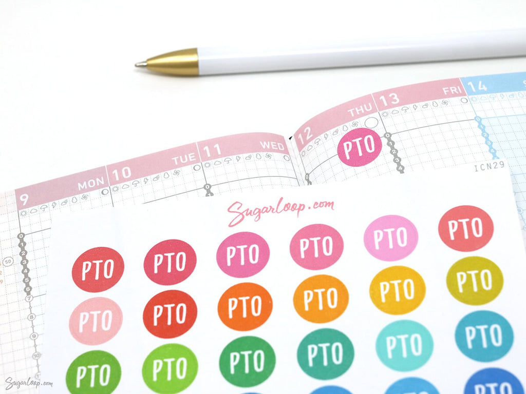 PTO Paid Time Off Icon Bujo Journal Planner Stickers: Rainbow