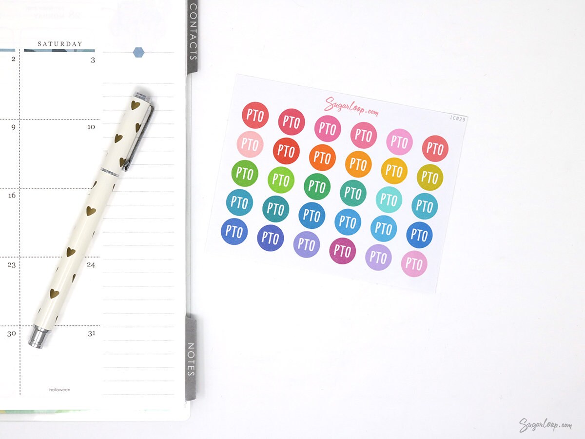 PTO Paid Time Off Icon Bujo Journal Planner Stickers: Rainbow