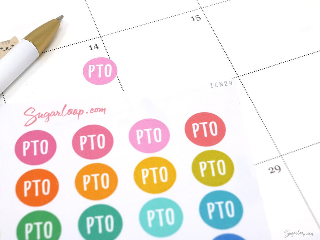 PTO Paid Time Off Icon Bujo Journal Planner Stickers: Rainbow