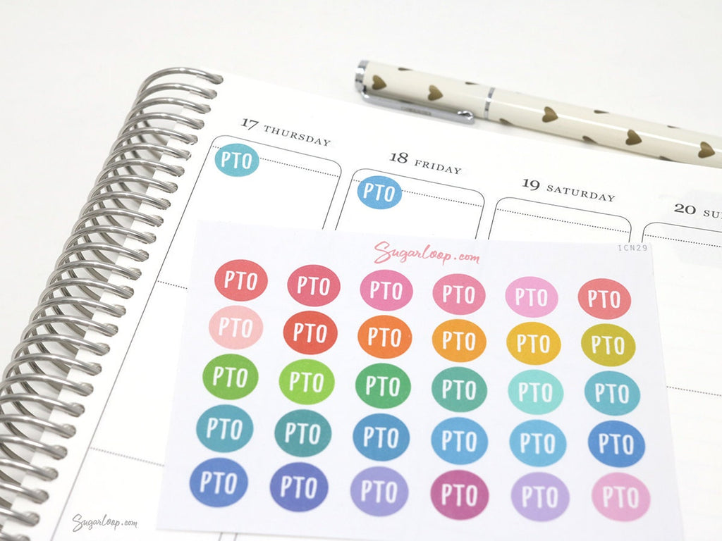 PTO Paid Time Off Icon Bujo Journal Planner Stickers: Rainbow