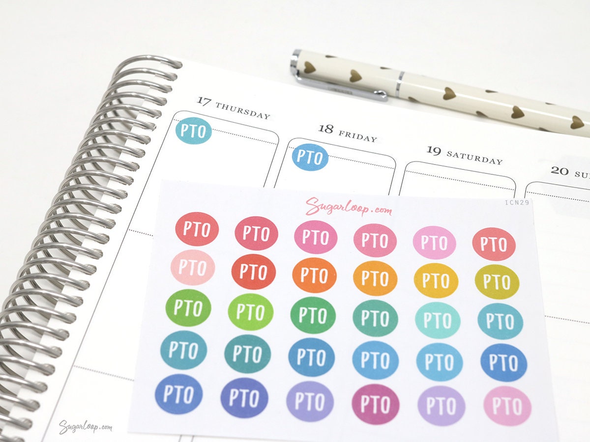PTO Paid Time Off Icon Bujo Journal Planner Stickers: Rainbow
