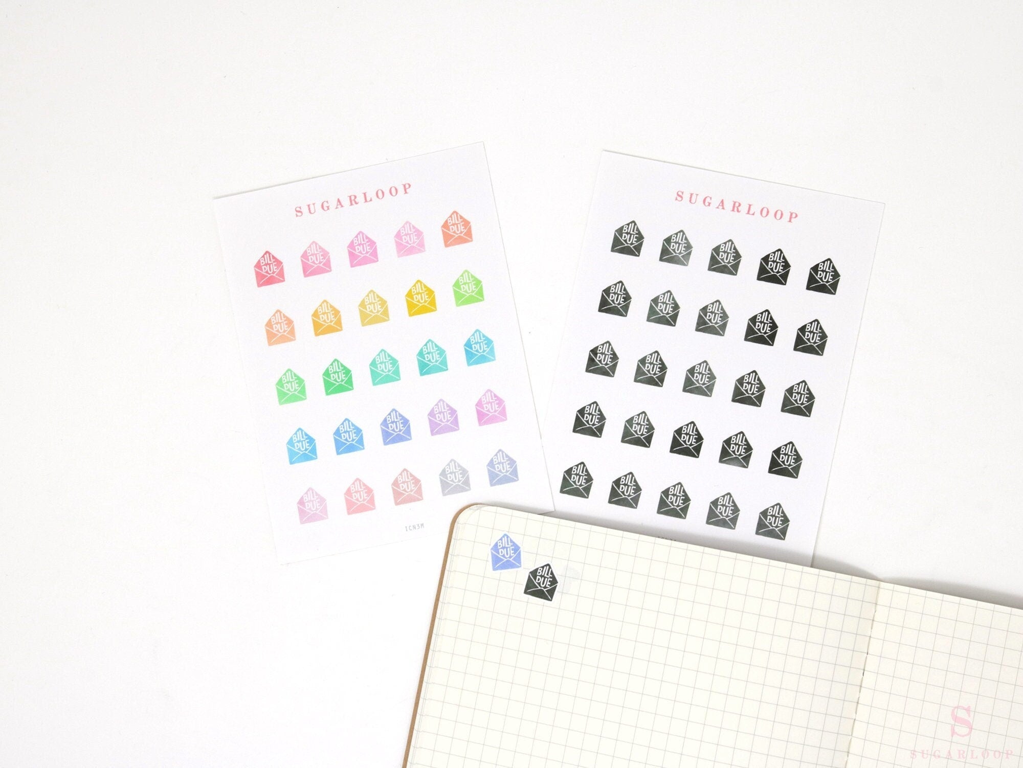 Bill Pay Due Icon Bujo Planner Stickers: Rainbow or Neutral