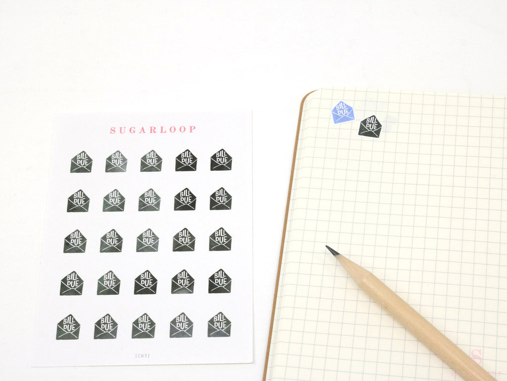 Bill Pay Due Icon Bujo Planner Stickers: Rainbow or Neutral