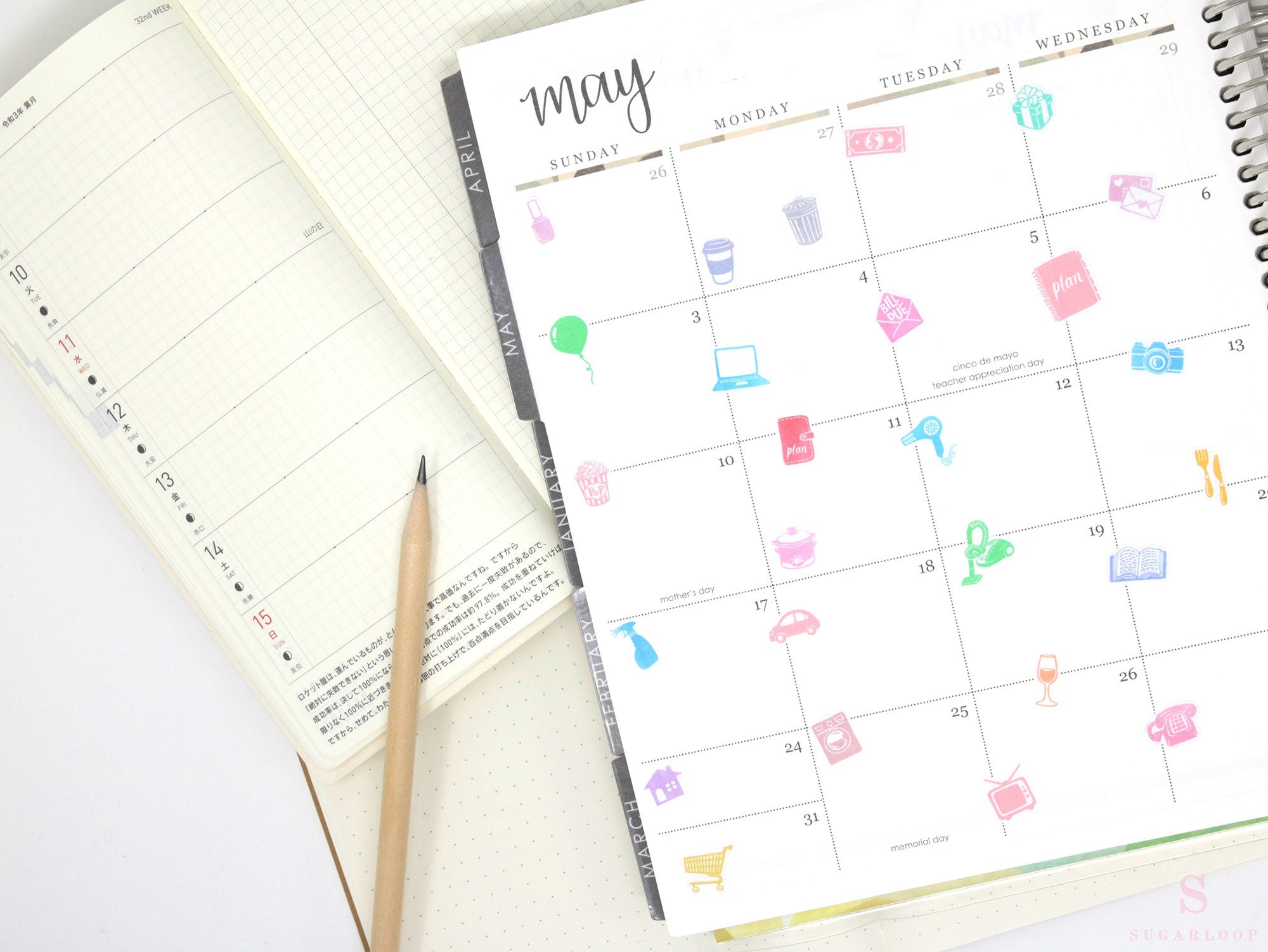 Bill Pay Due Icon Bujo Planner Stickers: Rainbow or Neutral