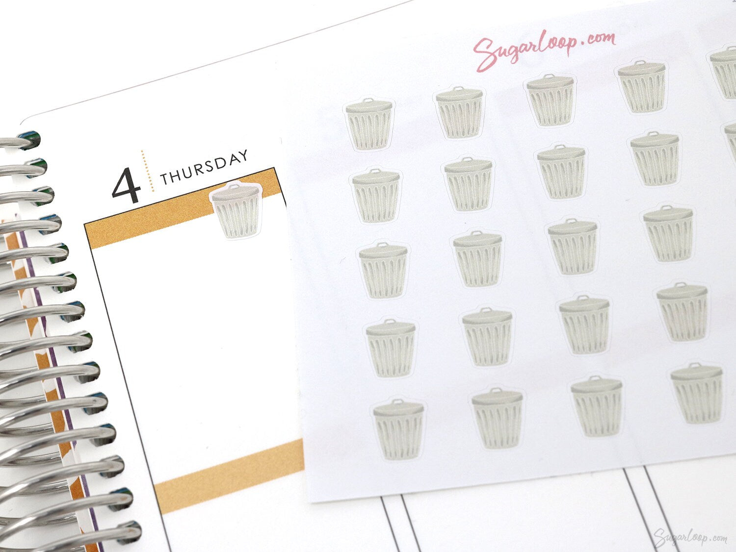 Trash Can Garbage Rubbish Bin Icon Planner Bujo Journal Stickers: Watercolor Style