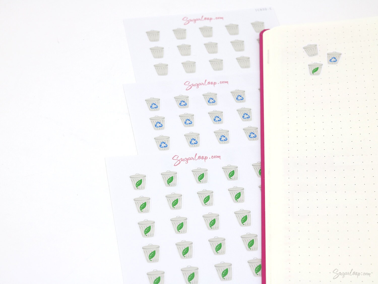 Trash Can Garbage Rubbish Bin Icon Planner Bujo Journal Stickers: Watercolor Style
