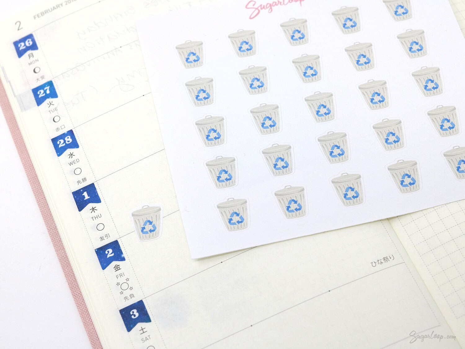 Trash Can Garbage Rubbish Bin Icon Planner Bujo Journal Stickers: Watercolor Style