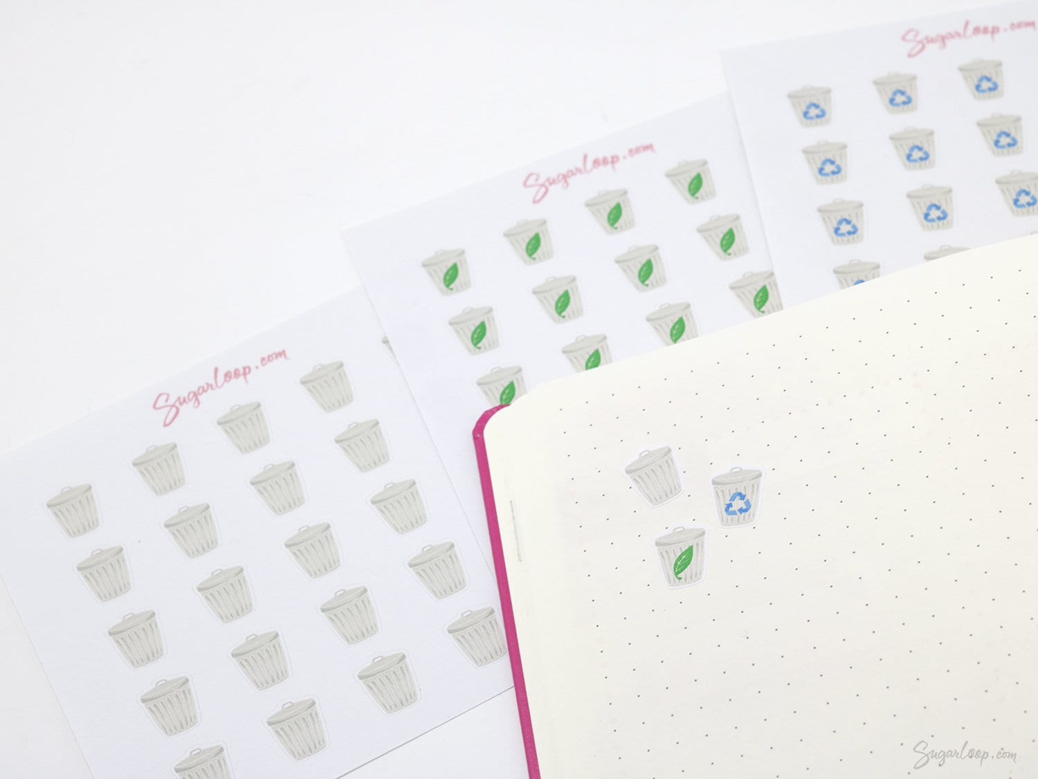 Trash Can Garbage Rubbish Bin Icon Planner Bujo Journal Stickers: Watercolor Style