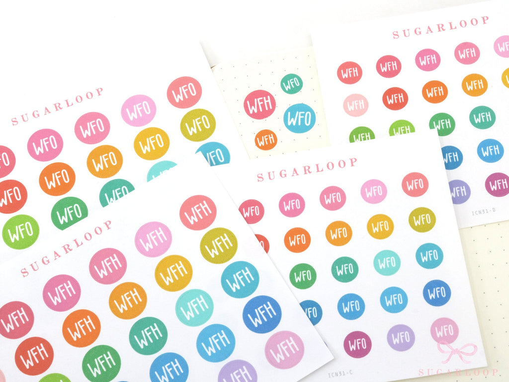 WFH WFO Work From Home Icon Stickers for Office Planner, Bujo & Journal: Rainbow Dots