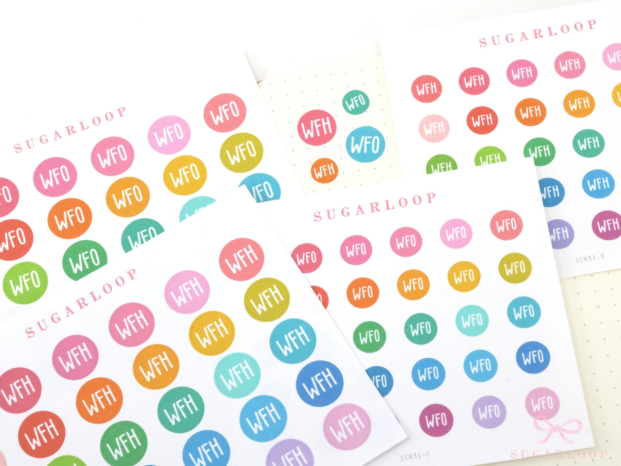 WFH WFO Work From Home Icon Stickers for Office Planner, Bujo & Journal: Rainbow Dots