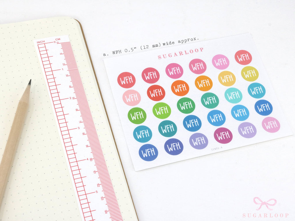 WFH WFO Work From Home Icon Stickers for Office Planner, Bujo & Journal: Rainbow Dots
