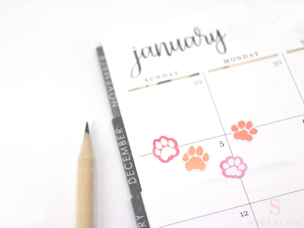 Cat & Dog Pet Paw Icons Stickers for Planners Bujo & Journals: Rainbow