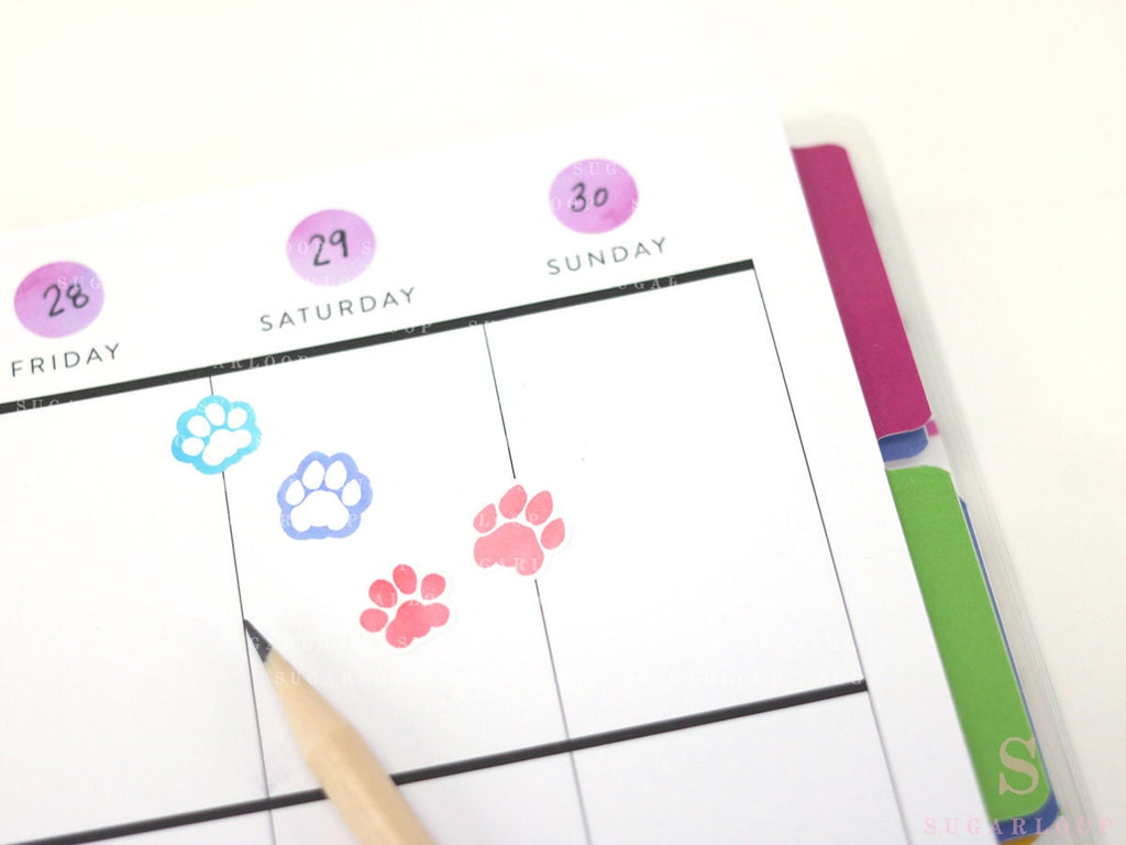 Cat & Dog Pet Paw Icons Stickers for Planners Bujo & Journals: Rainbow