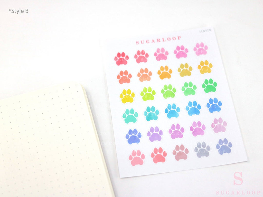 Cat & Dog Pet Paw Icons Stickers for Planners Bujo & Journals: Rainbow