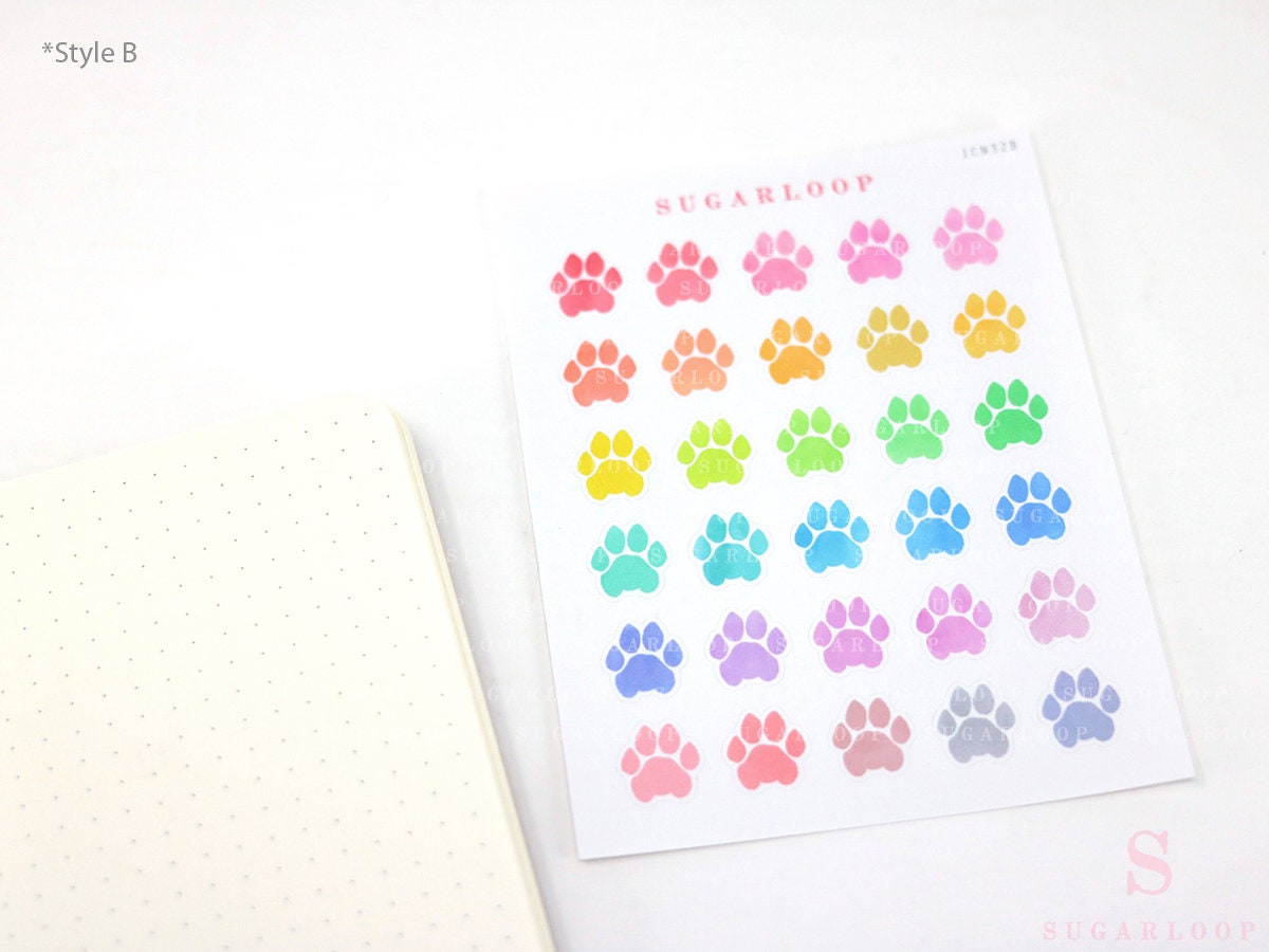 Cat & Dog Pet Paw Icons Stickers for Planners, Bujo & Journals: Rainbow