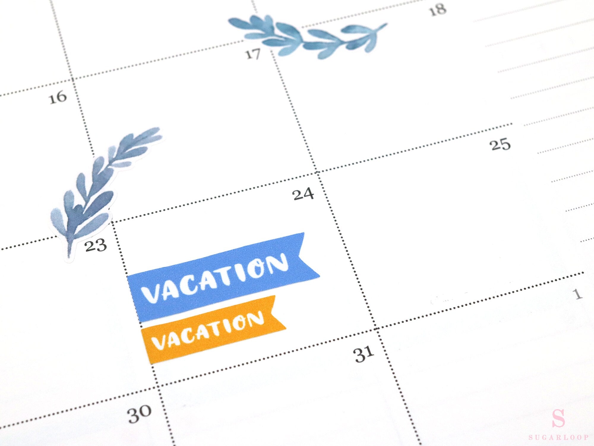Vacation Vacay Brush Script Hand Lettered Banner Flag Bujo Planner Stickers: Rainbow