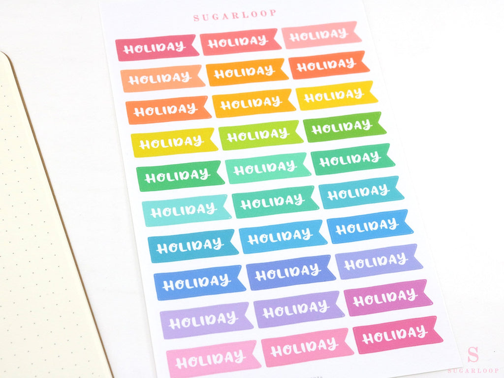 Holiday Brush Script Hand Lettered Banner Flag Bujo Planner Stickers: Rainbow