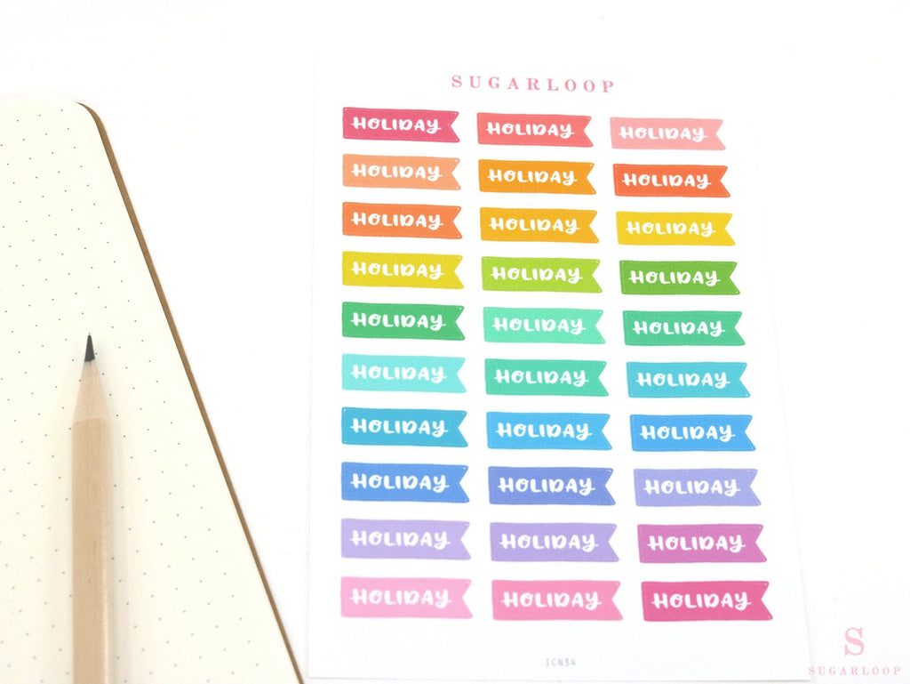 Holiday Brush Script Hand Lettered Banner Flag Bujo Planner Stickers: Rainbow