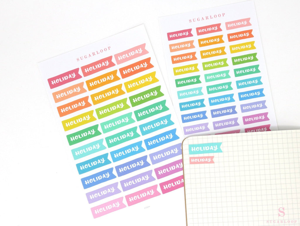 Holiday Brush Script Hand Lettered Banner Flag Bujo Planner Stickers: Rainbow
