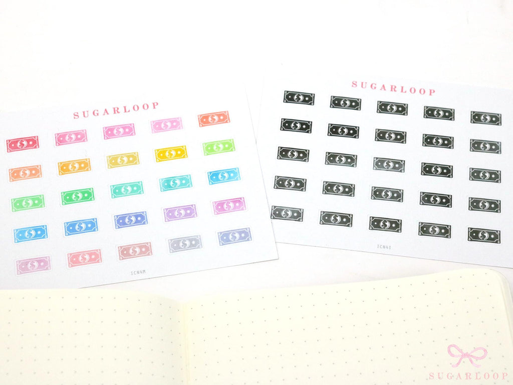 Pay Day Dollar Bill  Icon Planner & Journal Stickers: Rainbow or Neutral