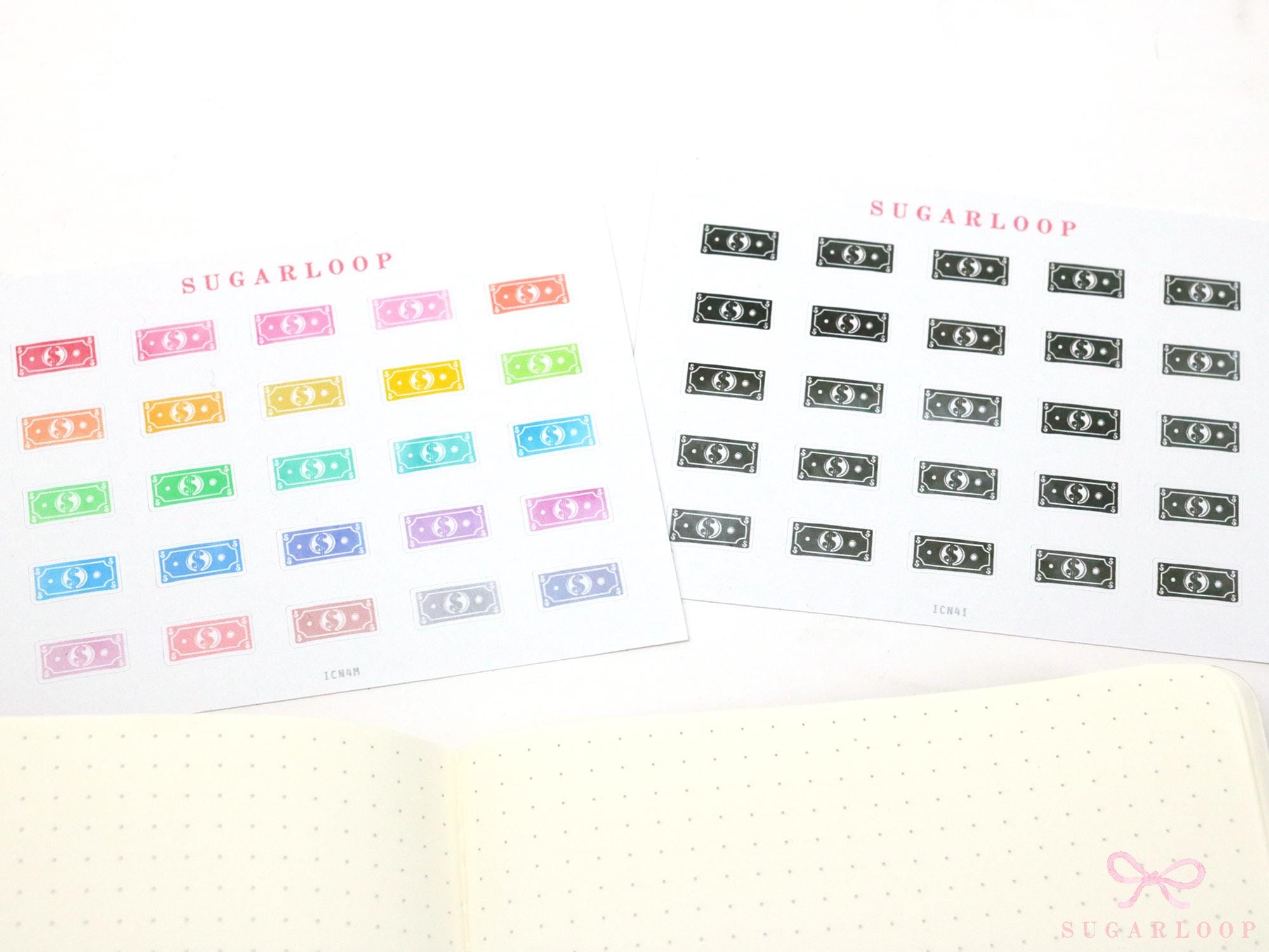 Pay Day Dollar Bill  Icon Planner & Journal Stickers: Rainbow or Neutral