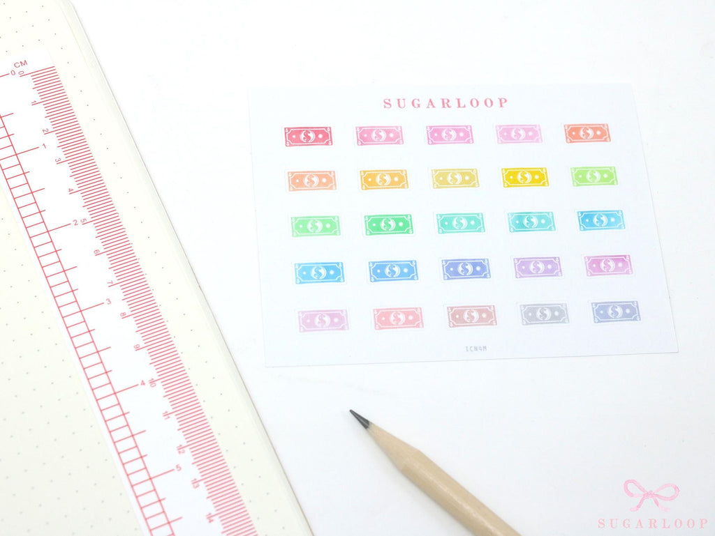 Pay Day Dollar Bill  Icon Planner & Journal Stickers: Rainbow or Neutral