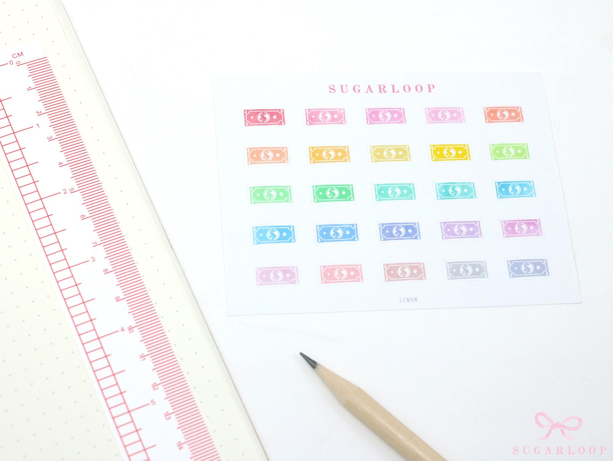 Pay Day Dollar Bill  Icon Planner & Journal Stickers: Rainbow or Neutral