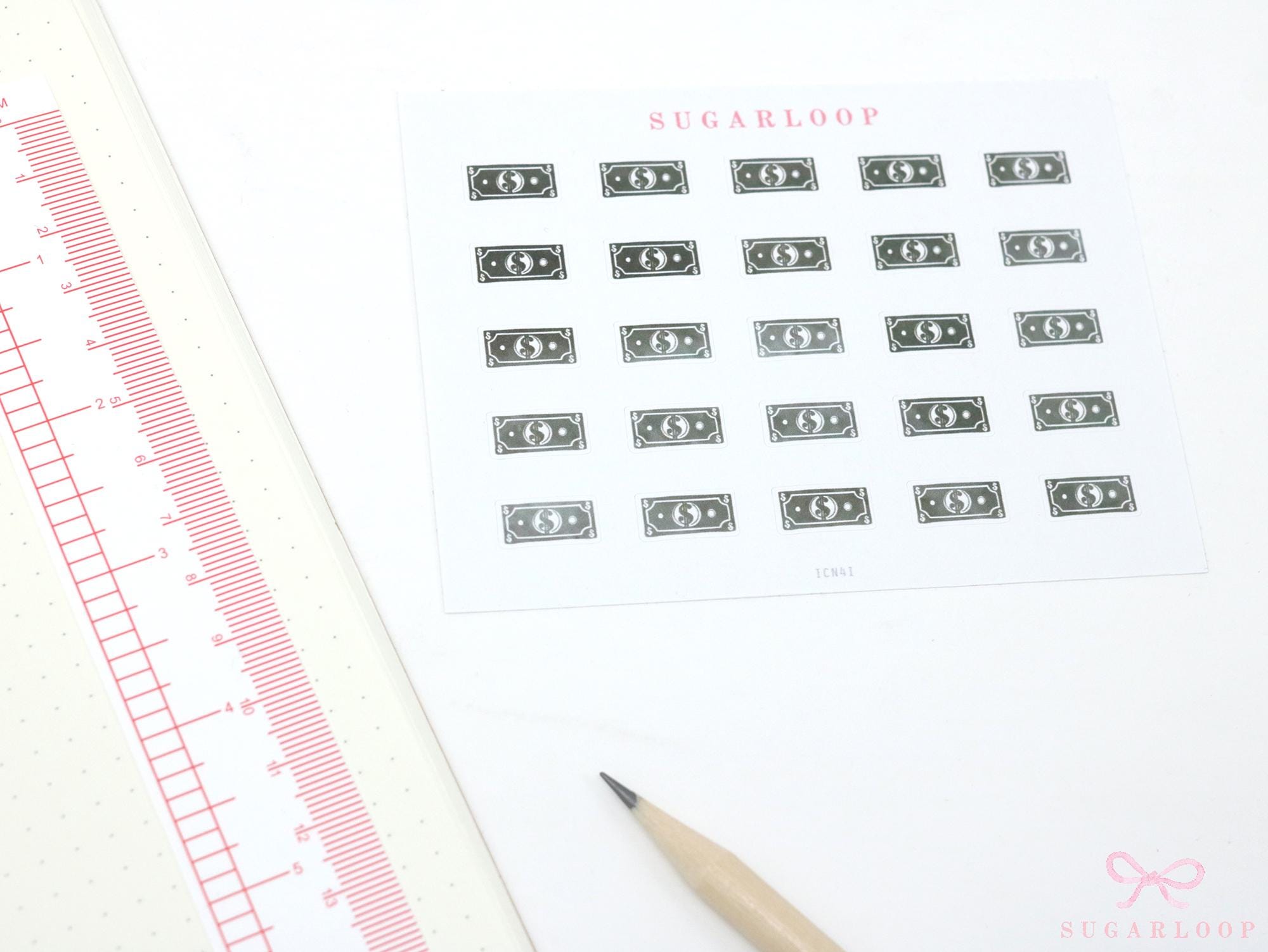 Pay Day Dollar Bill  Icon Planner & Journal Stickers: Rainbow or Neutral