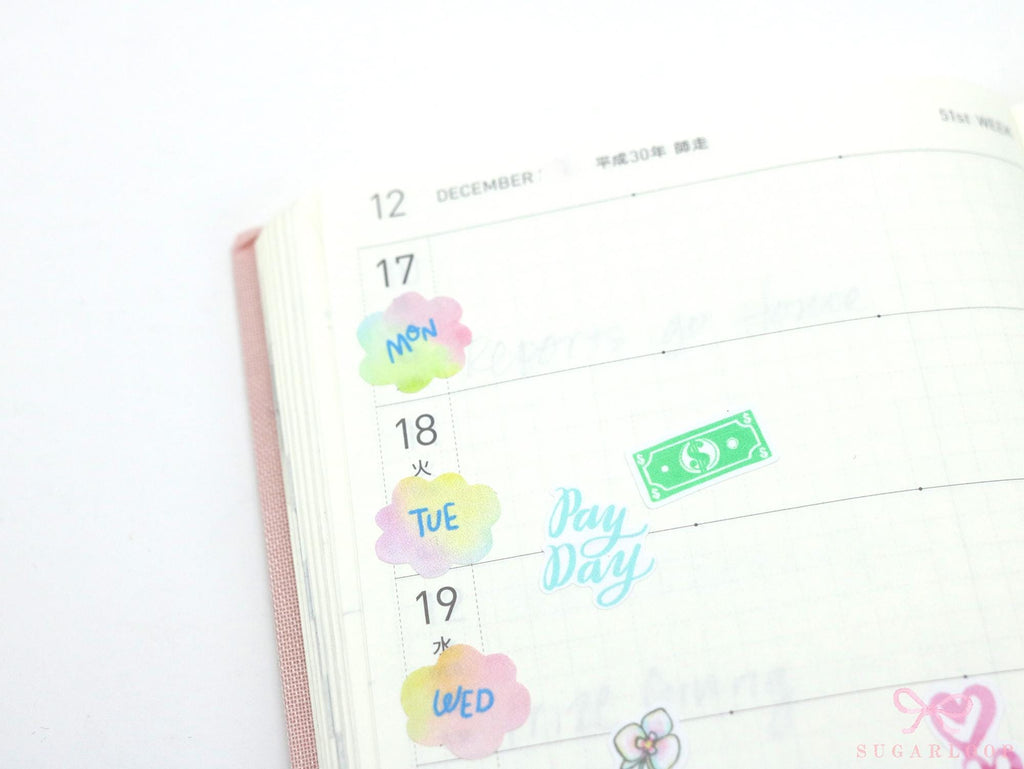 Pay Day Dollar Bill  Icon Planner & Journal Stickers: Rainbow or Neutral