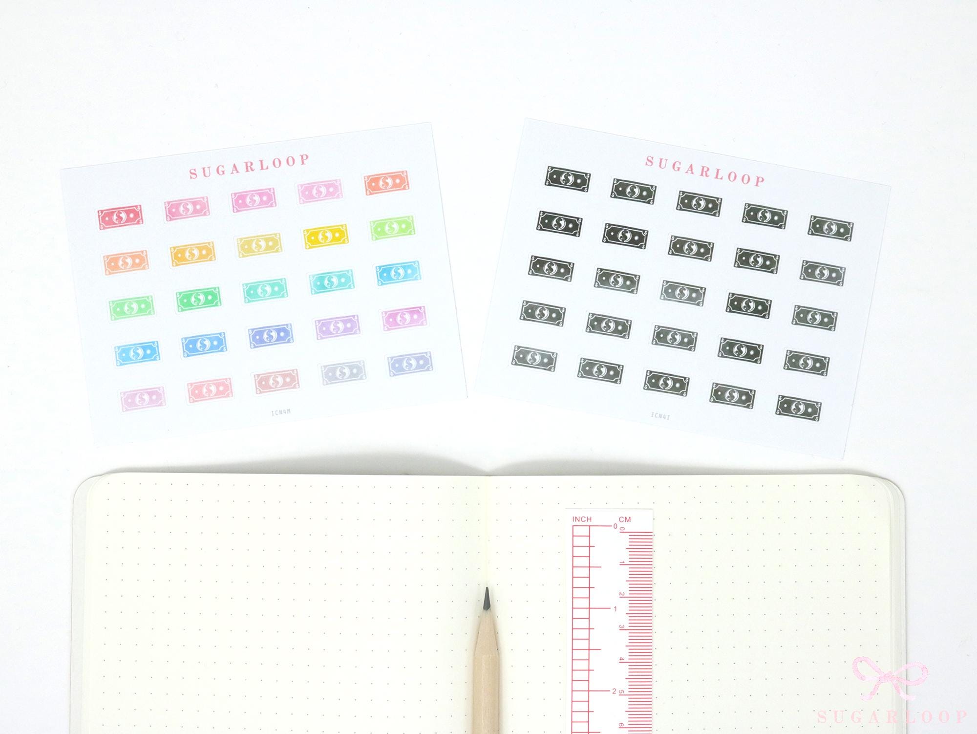 Pay Day Dollar Bill  Icon Planner & Journal Stickers: Rainbow or Neutral