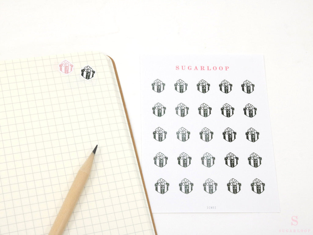 Gift Present Icon Bujo Planner Stickers: Rainbow or Neutral