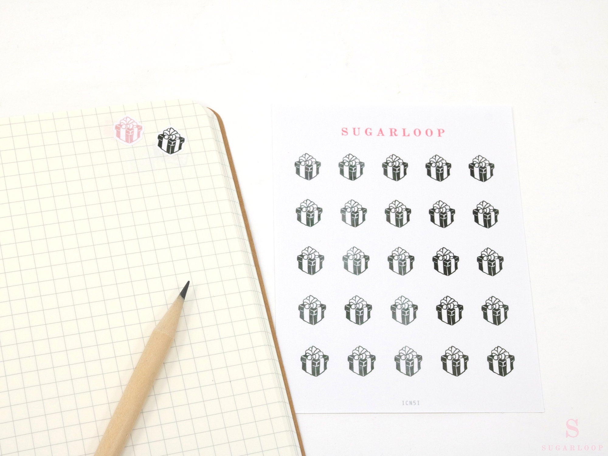 Gift Present Icon Bujo Planner Stickers: Rainbow or Neutral
