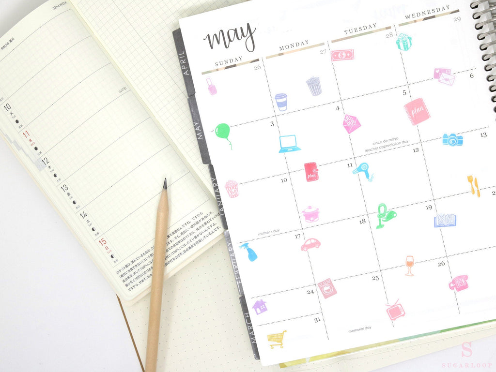 Gift Present Icon Bujo Planner Stickers: Rainbow or Neutral