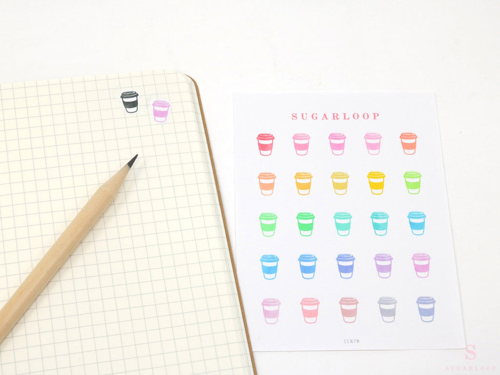 Coffee Icon Bujo Planner Stickers: Rainbow or Neutral