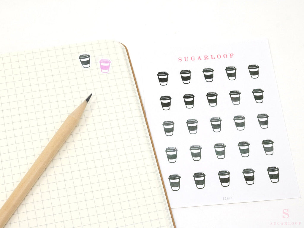 Coffee Icon Bujo Planner Stickers: Rainbow or Neutral