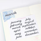 Ink Wash Handwritten Script Months of The Year Planner & Journal Stickers: DIY Diary & Calendar 1.5in (38mm) 2in (50 mm)