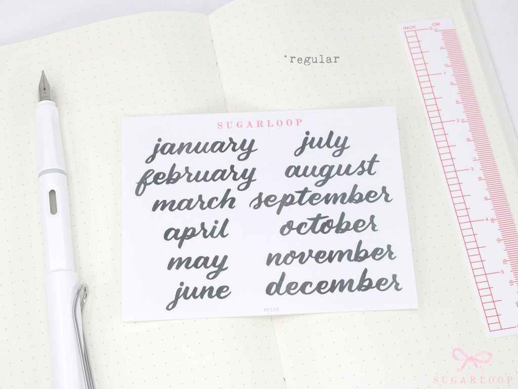 Ink Wash Handwritten Script Months of The Year Planner & Journal Stickers: DIY Diary & Calendar 1.5in (38mm) 2in (50 mm)