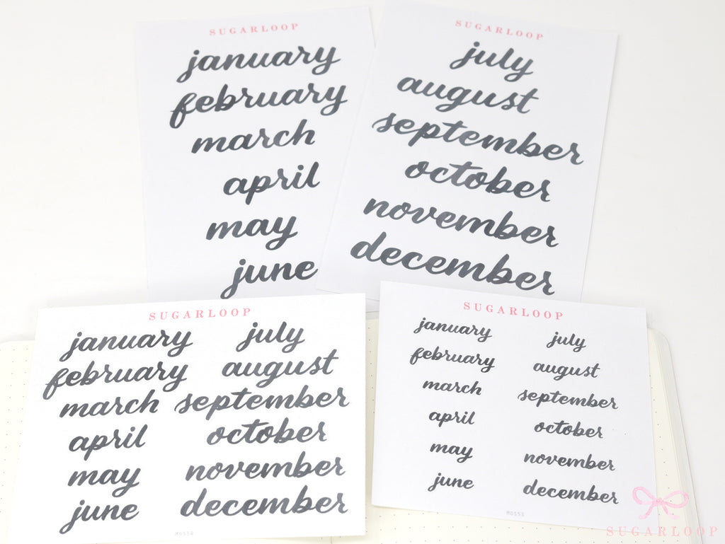 Ink Wash Handwritten Script Months of The Year Planner & Journal Stickers: DIY Diary & Calendar 1.5in (38mm) 2in (50 mm)