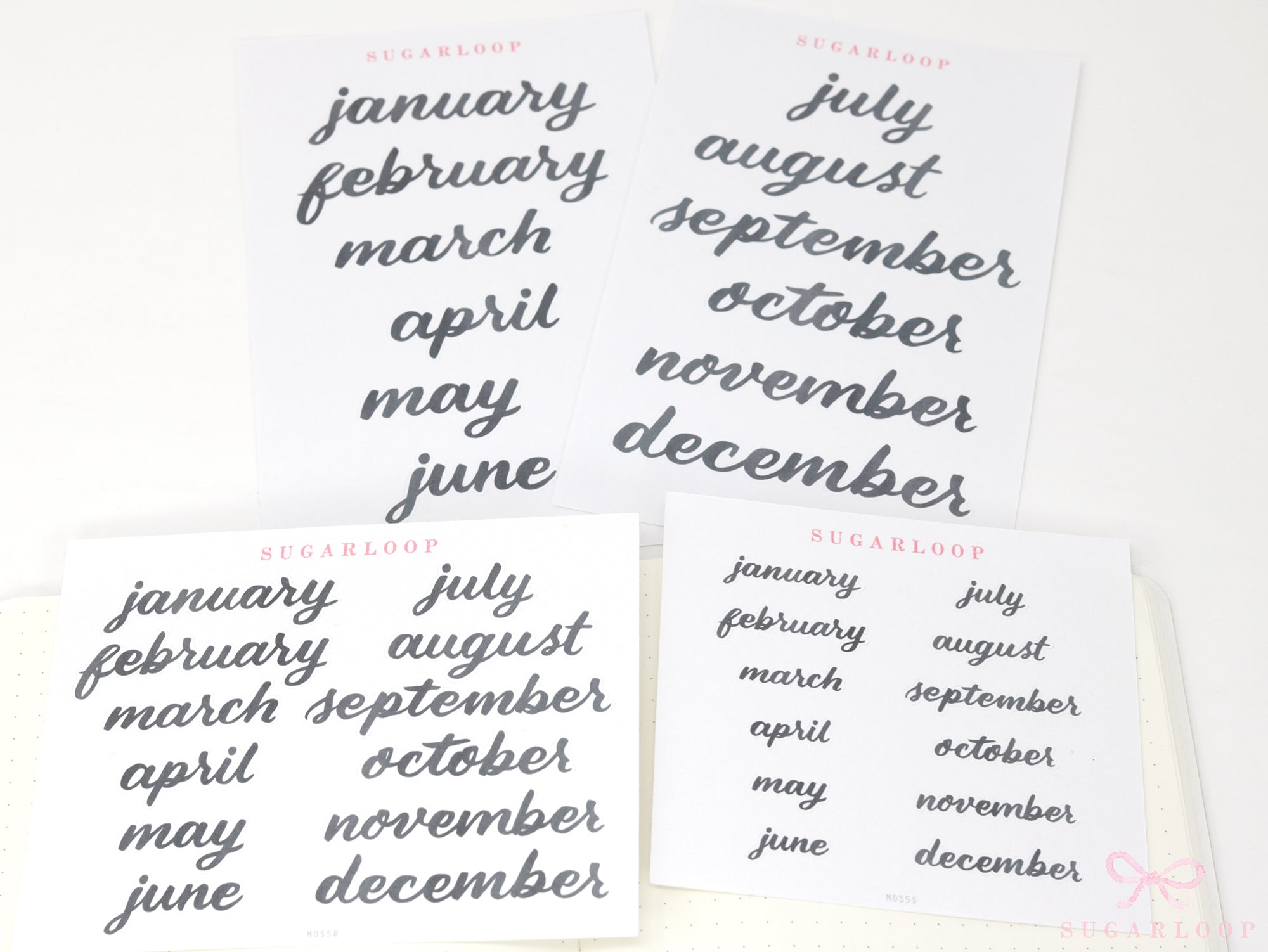Ink Wash Handwritten Script Months of The Year Planner & Journal Stickers: DIY Diary & Calendar 1.5in (38mm) 2in (50 mm)