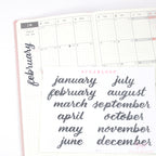 Ink Wash Handwritten Script Months of The Year Planner & Journal Stickers: DIY Diary & Calendar 1.5in (38mm) 2in (50 mm)