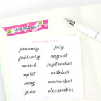 Ink Wash Handwritten Script Months of The Year Planner & Journal Stickers: DIY Diary & Calendar 1.5in (38mm) 2in (50 mm)