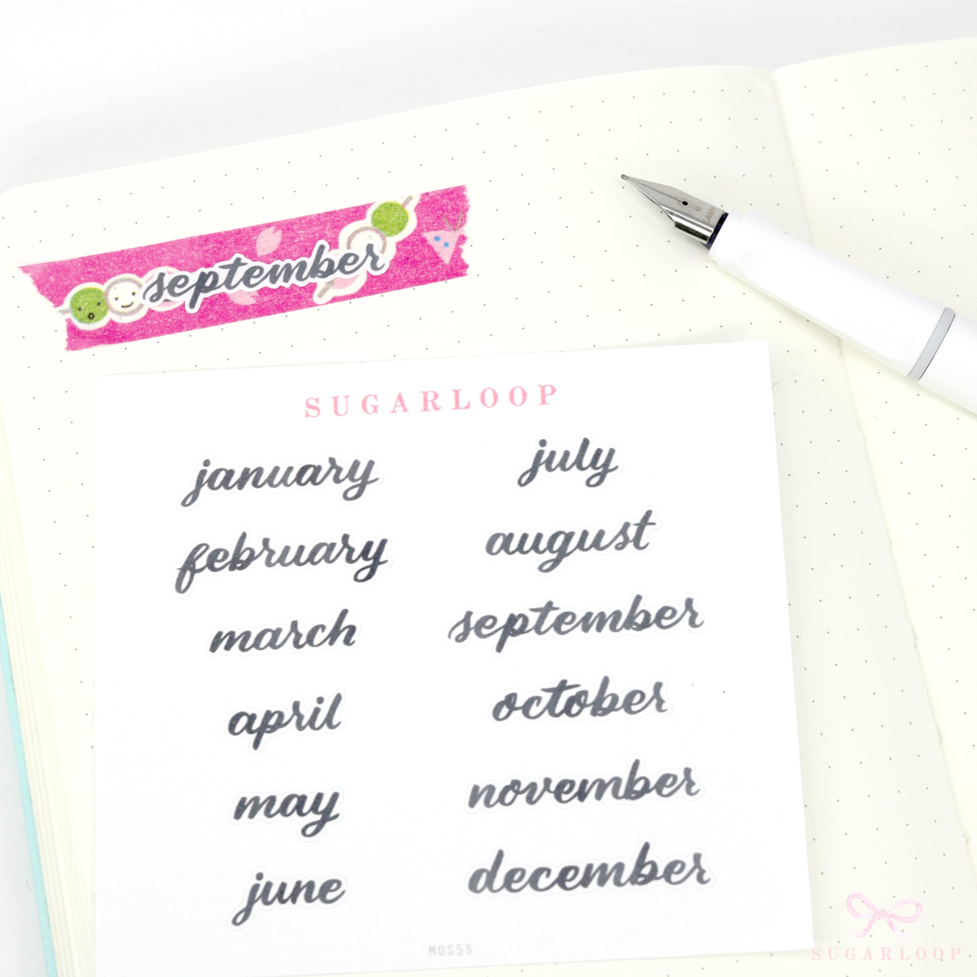 Ink Wash Handwritten Script Months of The Year Planner & Journal Stickers: DIY Diary & Calendar 1.5in (38mm) 2in (50 mm)