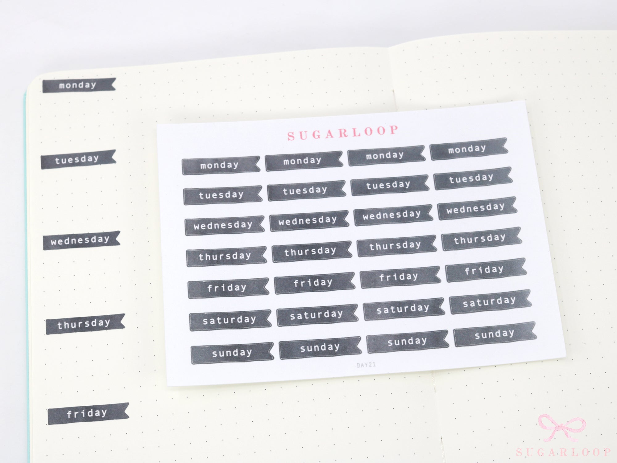 Ink Wash Days of The Week Flag Bujo Planner Stickers: 1 inch (24 mm) DIY Calendar and Diary