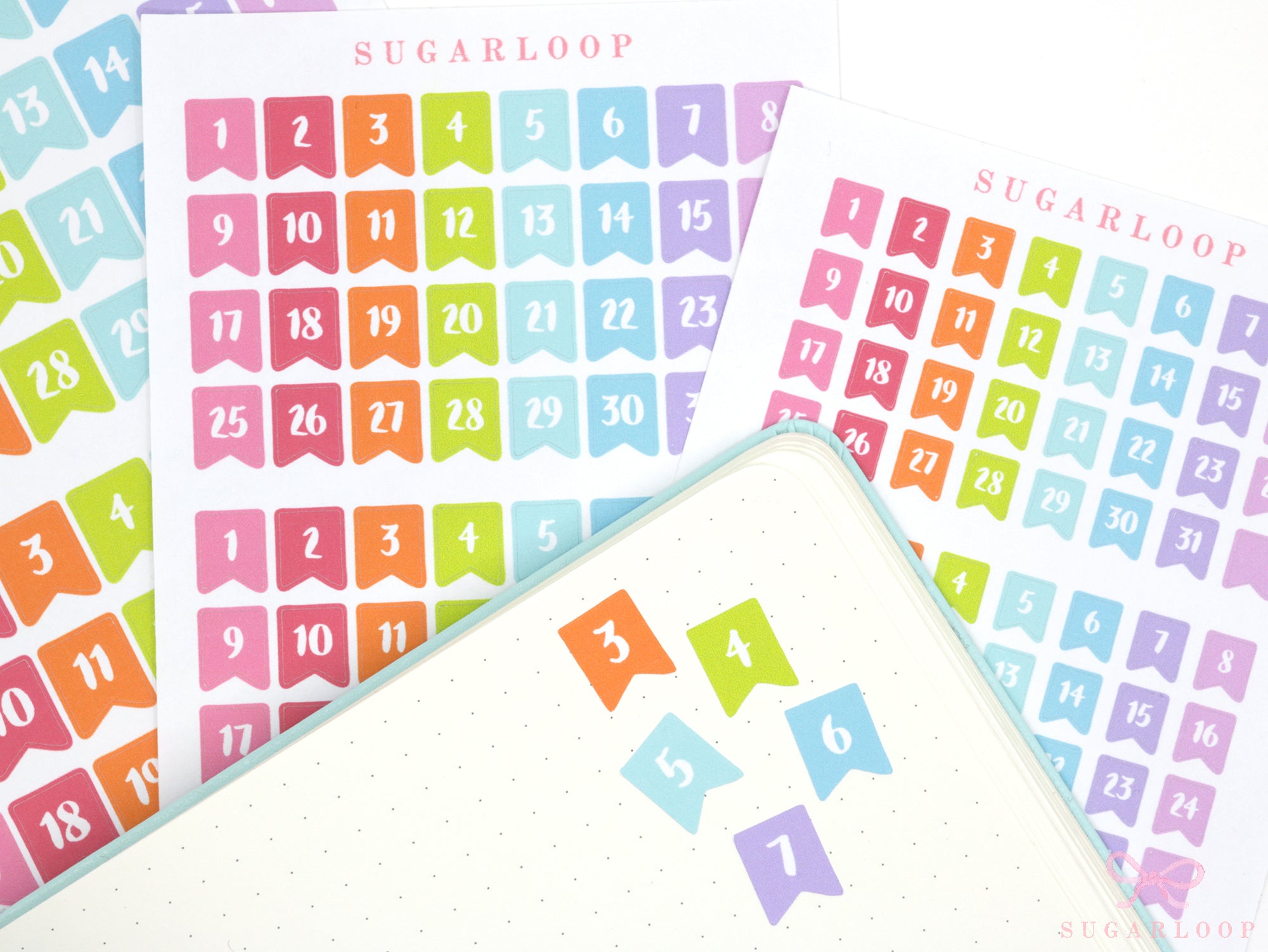Brush Script Date Flag Bujo Planner Stickers: 6mm 9.5mm 10mm