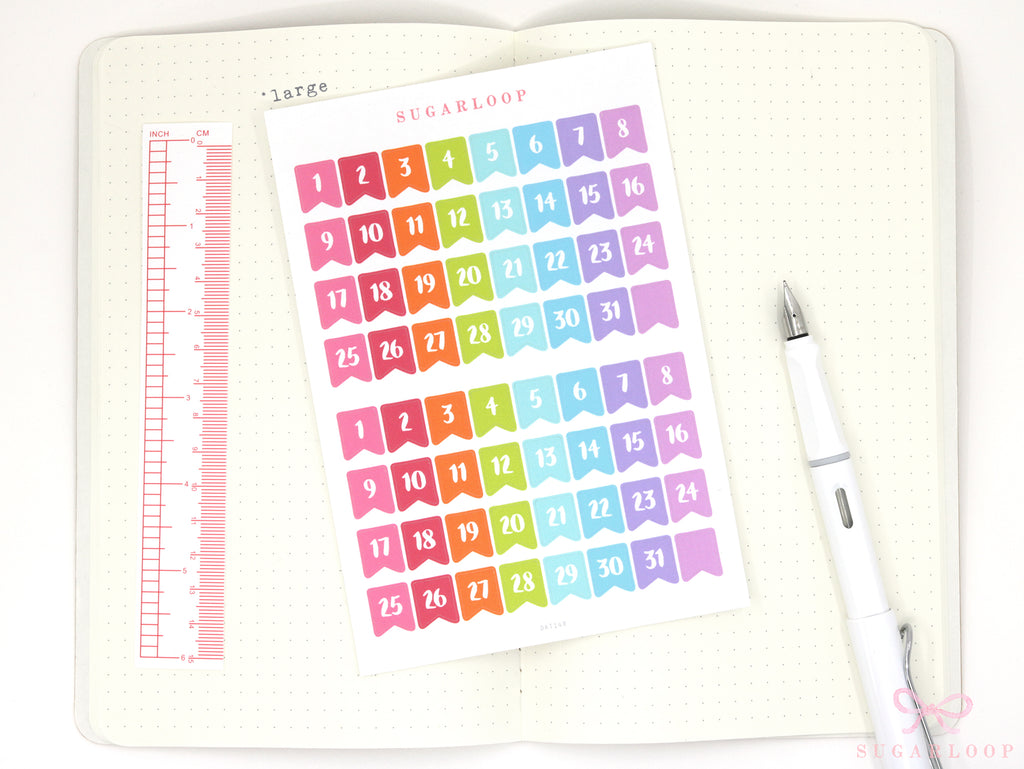 Brush Script Date Flag Bujo Planner Stickers: 6mm 9.5mm 10mm