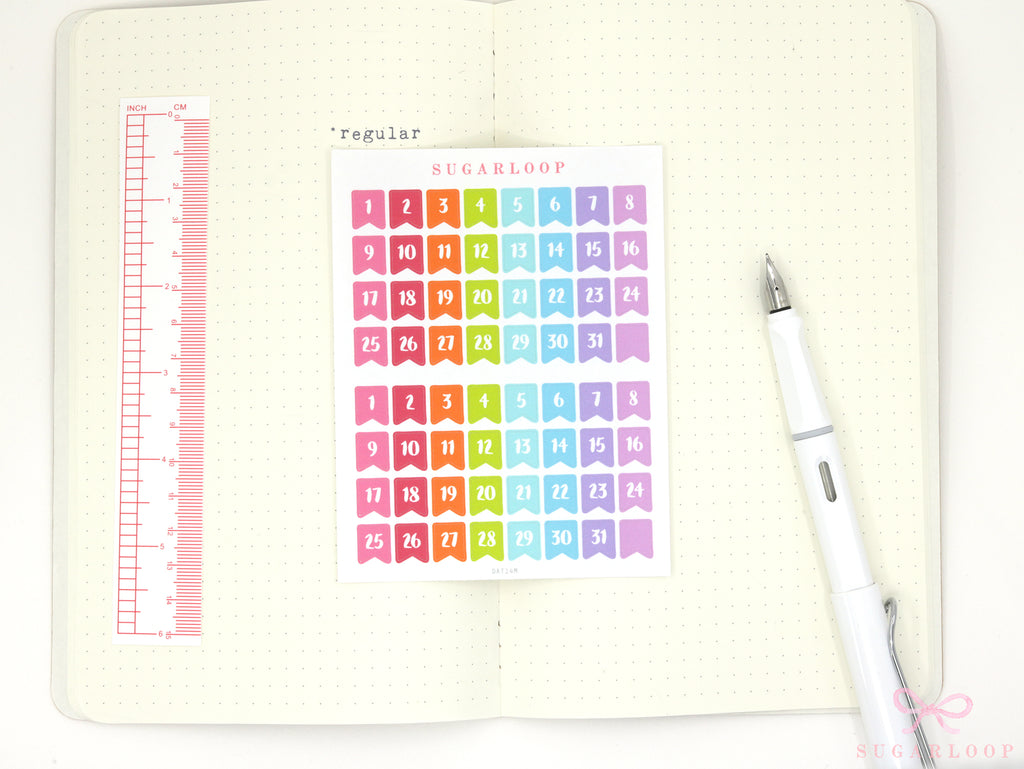 Brush Script Date Flag Bujo Planner Stickers: 6mm 9.5mm 10mm