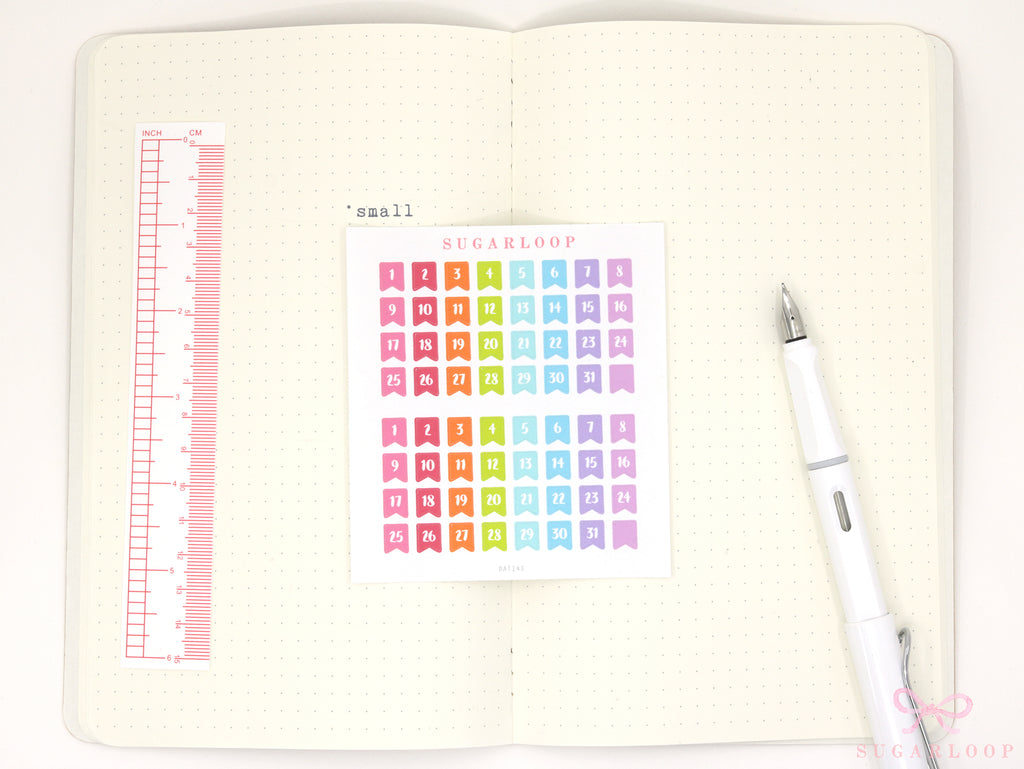 Brush Script Date Flag Bujo Planner Stickers: 6mm 9.5mm 10mm