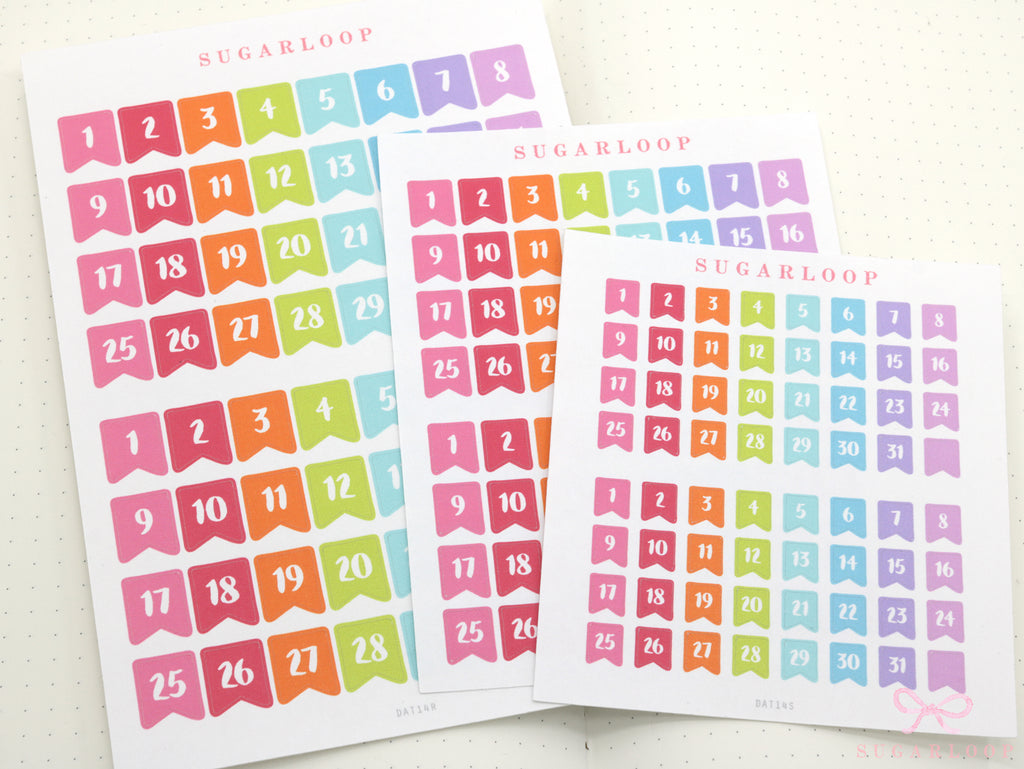 Brush Script Date Flag Bujo Planner Stickers: 6mm 9.5mm 10mm