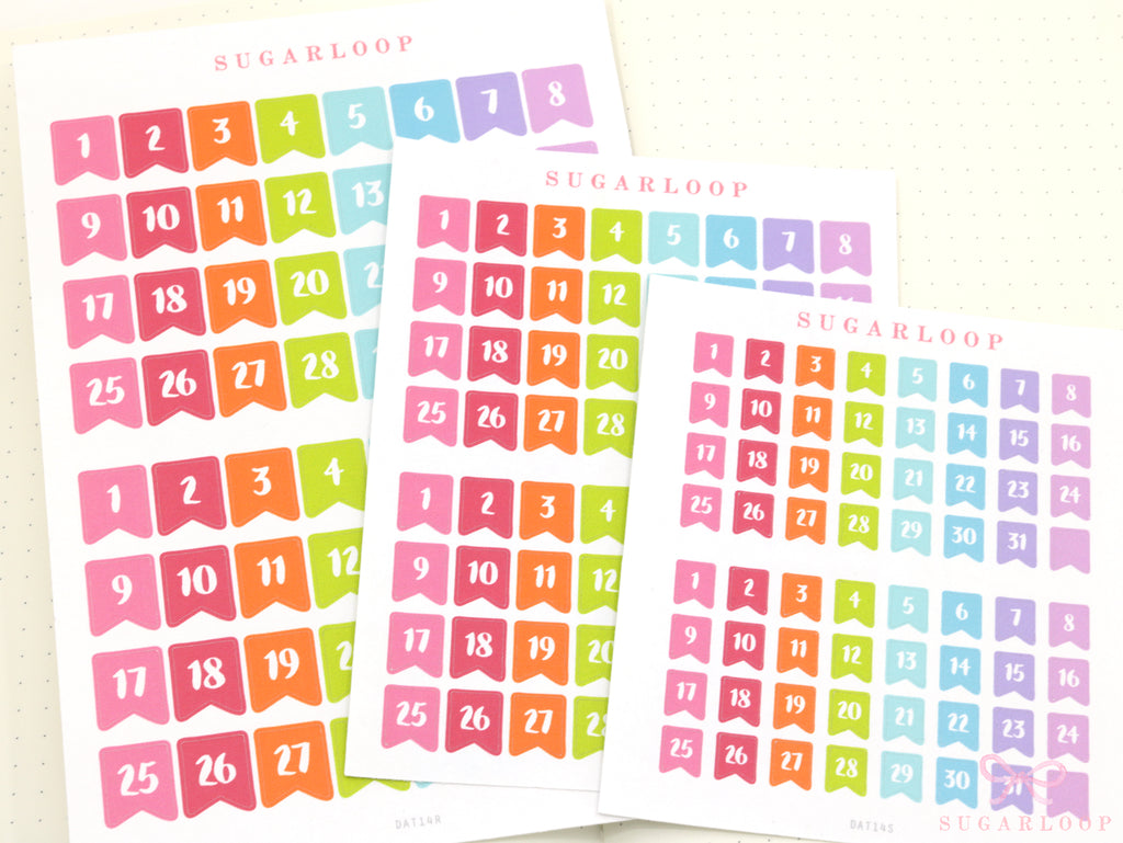 Brush Script Date Flag Bujo Planner Stickers: 6mm 9.5mm 10mm