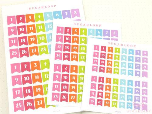 Brush Script Date Flag Bujo Planner Stickers: 6mm 9.5mm 10mm